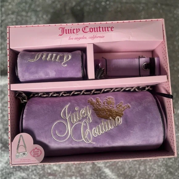 NWT Juicy Couture (limit ed.) Heritage 3-Piece Barrel Bag Set lavender velour. 💜 - Picture 5 of 7
